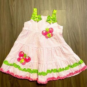 Emily Rose Toddler Girls Pink and Green Butterfly Checkered Gingham Dress size2T